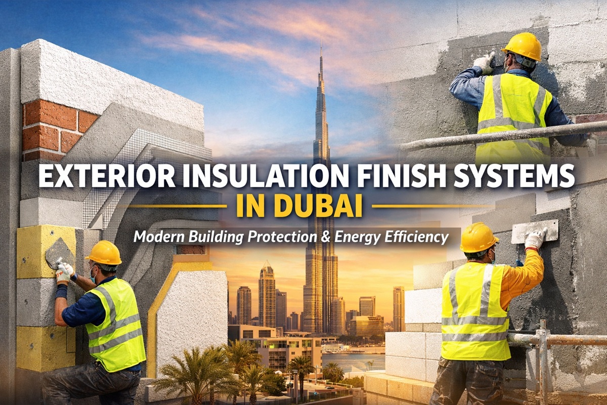 Exterior insulation finish systems in Dubai building facade installation UAE