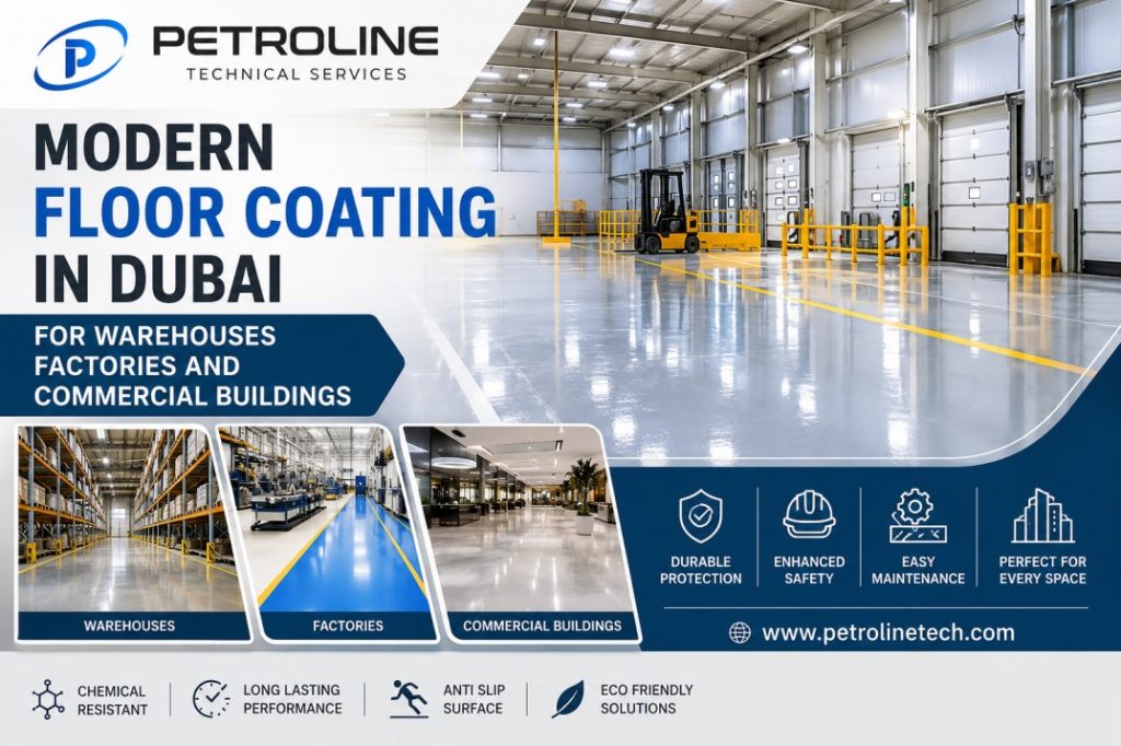 Professional floor coating in Dubai applied on an industrial facility floor