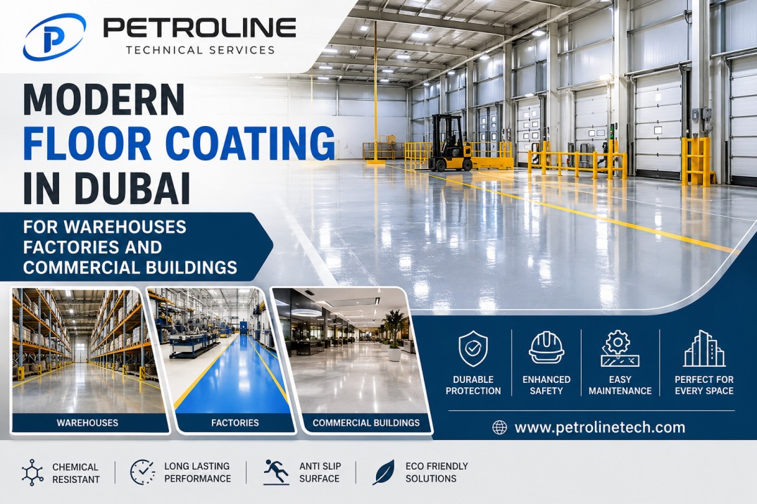 Professional floor coating in Dubai applied on an industrial facility floor
