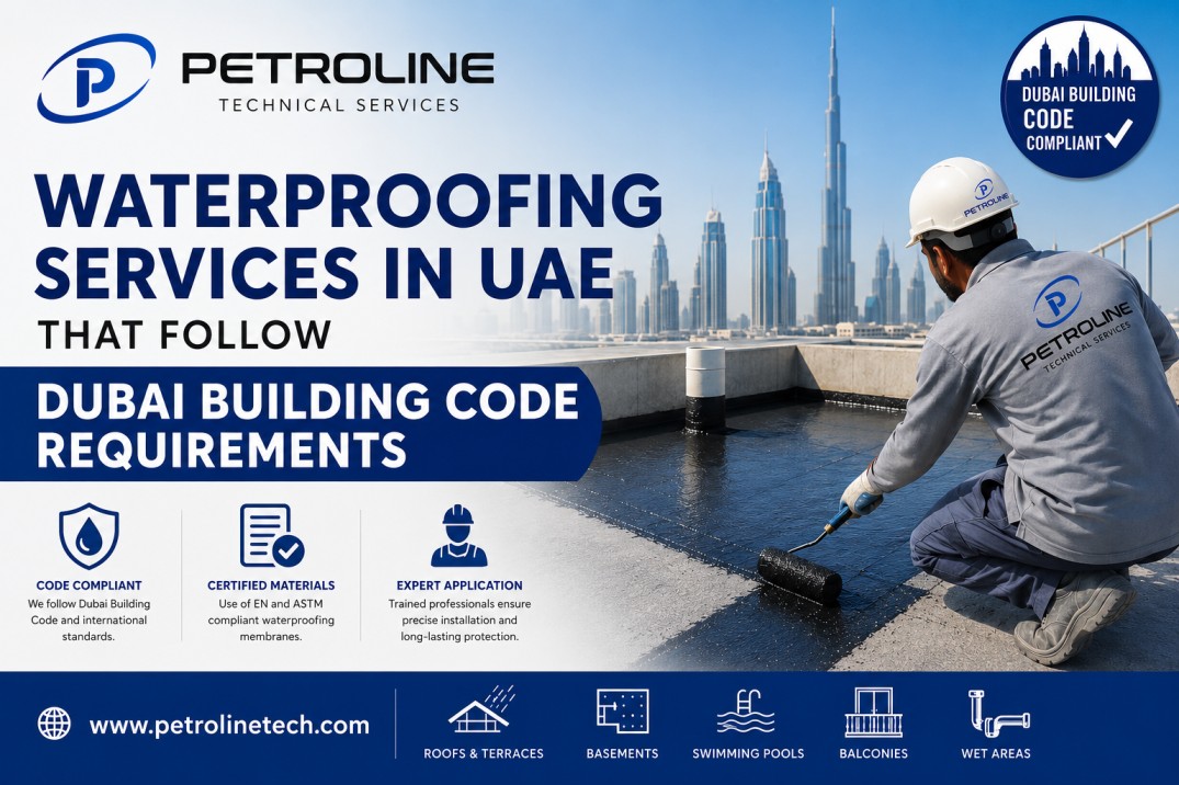 technician applying waterproofing services in UAE on a rooftop membrane