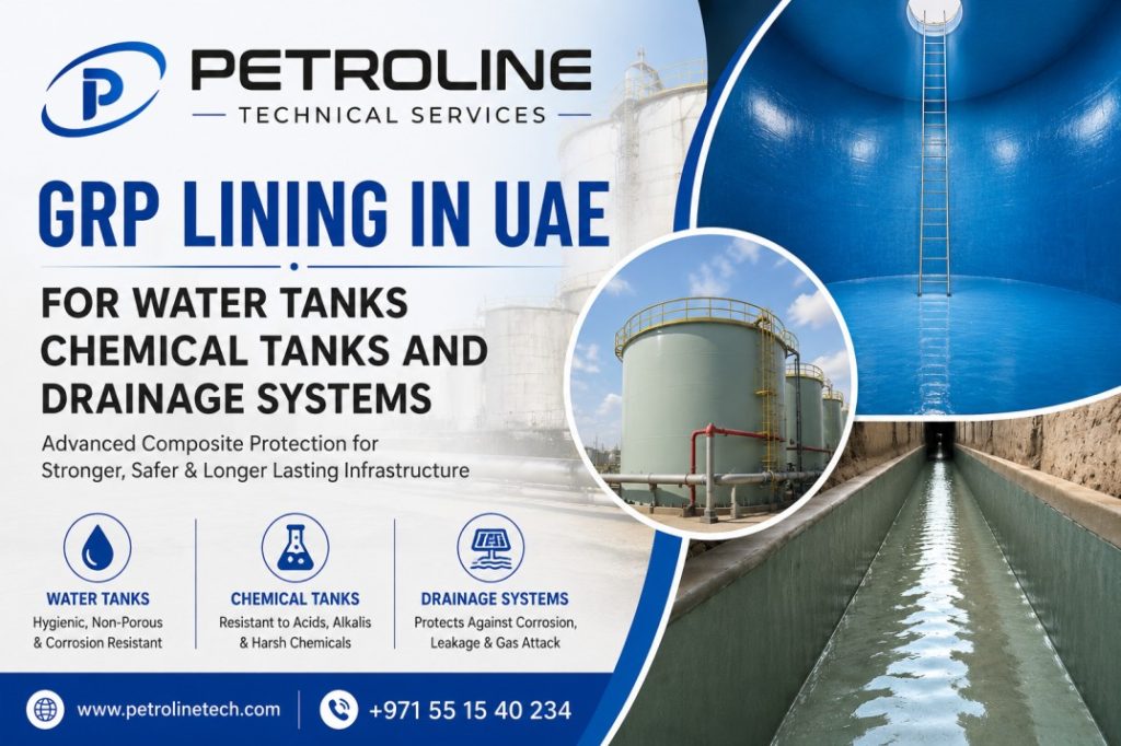 GRP lining in UAE for water tanks chemical tanks and drainage systems by Petroline Technical Services