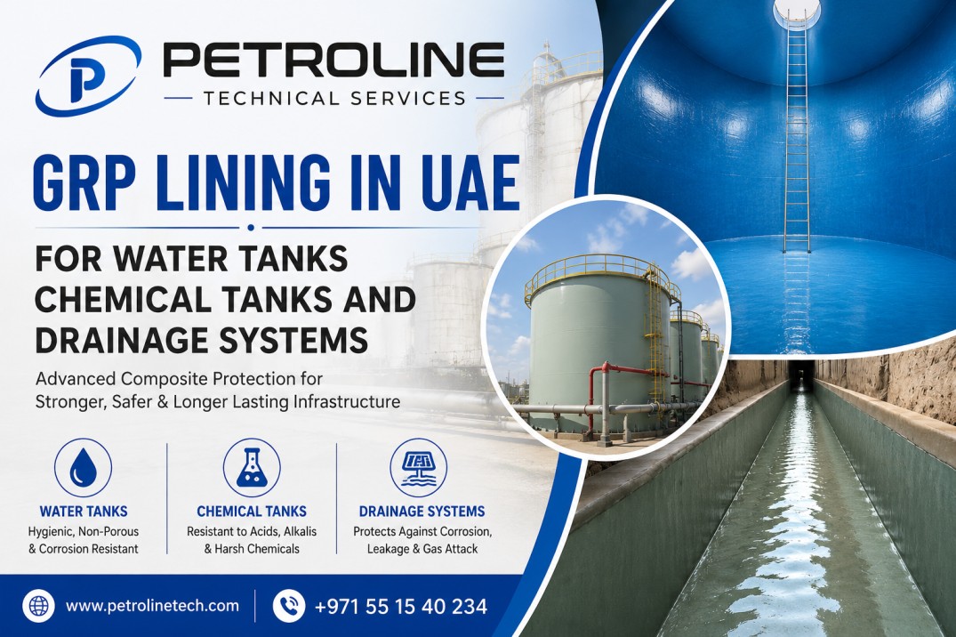 GRP lining in UAE for water tanks chemical tanks and drainage systems by Petroline Technical Services